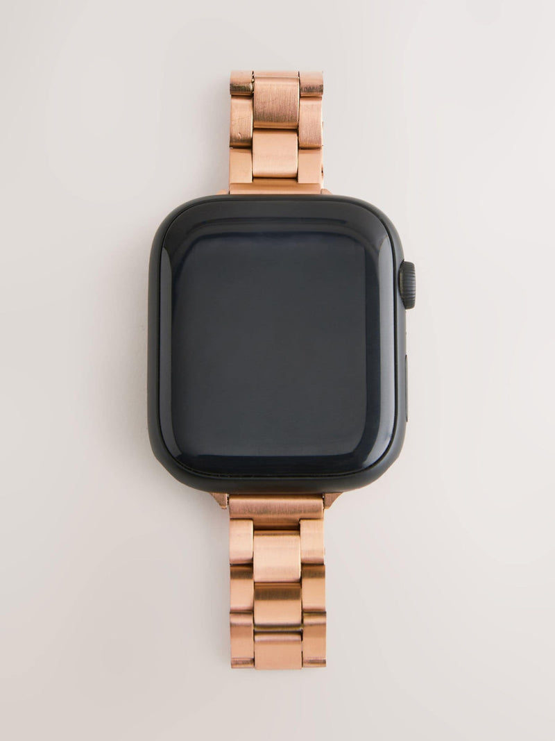 Rose gold stainless steel Apple watch strap, imported from the UK