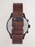 Chunky watch with brown faux leather strap - British product