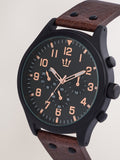 Chunky watch with brown faux leather strap - British product
