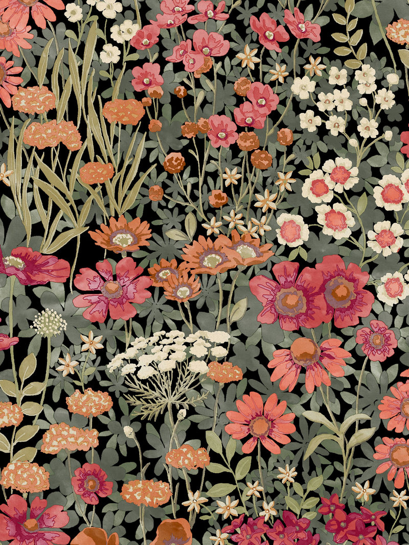 Graham & Brown Black Wallflower wallpaper sample, imported from the UK