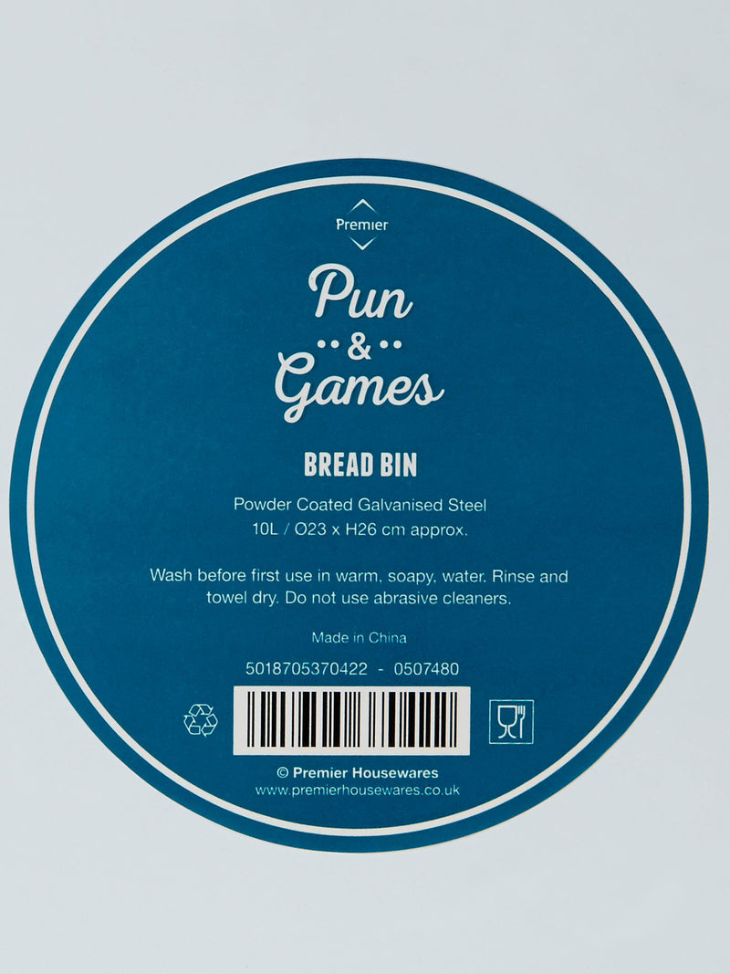 Maison white pun and games bread bin, imported from the UK