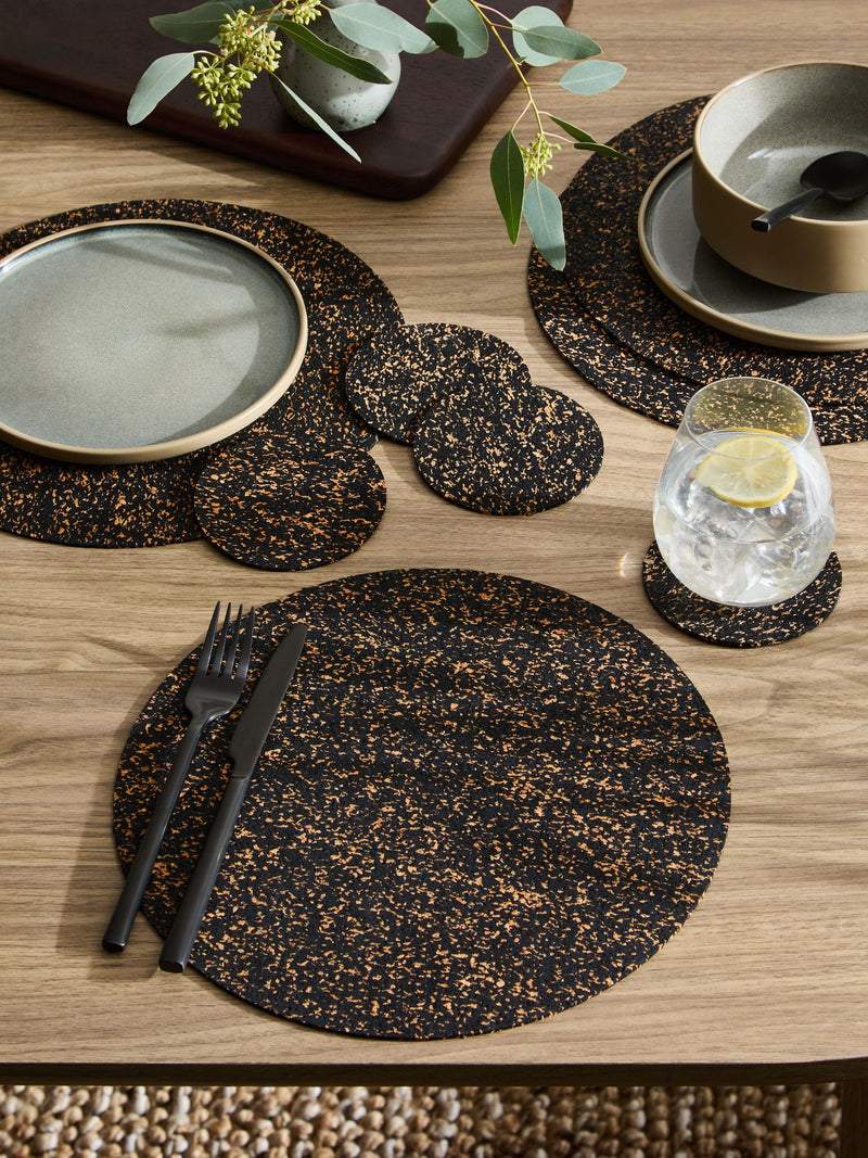 Natural black cork placemats and coasters set of 4 (British brand)