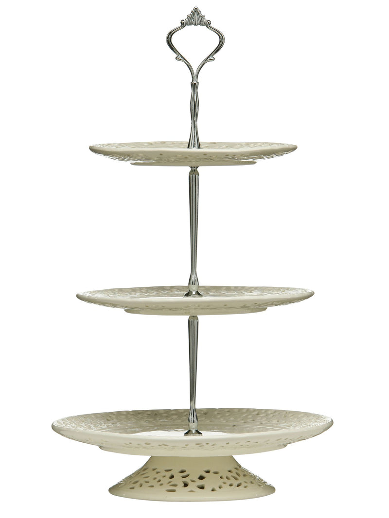 Maison by Premier three-tier ceramic lace cake stand, imported from the UK