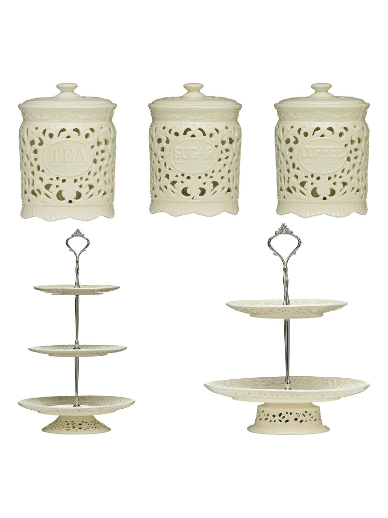 Maison by Premier three-tier ceramic lace cake stand, imported from the UK