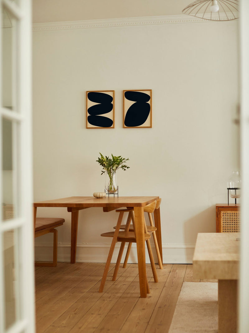 Paper Collective Beige Solid Shapes 01 Framed Wall Art Print in Natural Oak Frame