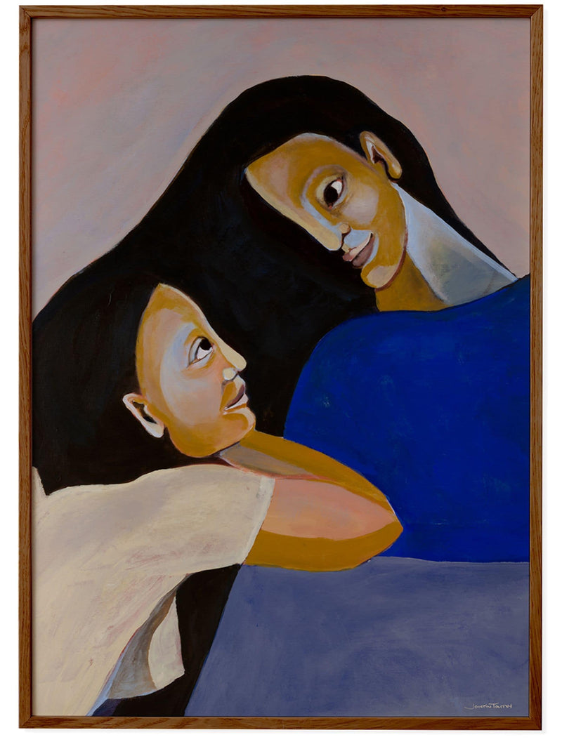 Paper Collective Blue Sisters II Framed Wall Art Print in Dark Oak Frame