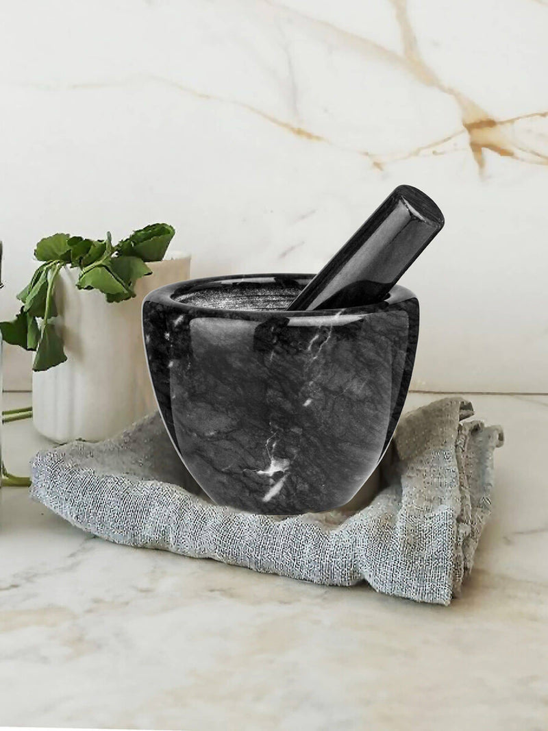 Interiors by Premier black marble pestle and mortar set 9x12x12cm, UK version