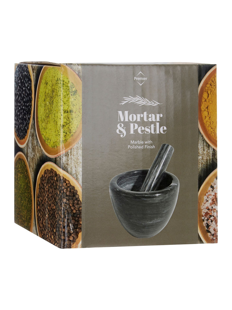 Interiors by Premier black marble pestle and mortar set 9x12x12cm, UK version