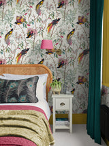 Next Graham & Brown White Clavering Birds Day Wallpaper Sample- Buy online at McGrocer
