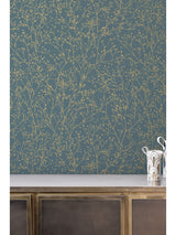 Next Clarissa Hulse Blue Gypsophila Wallpaper in Airforce and Soft Gold- Buy online at McGrocer