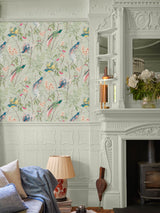 Next Graham & Brown Green Clavering Birds Morning Wallpaper Sample- Buy online at McGrocer