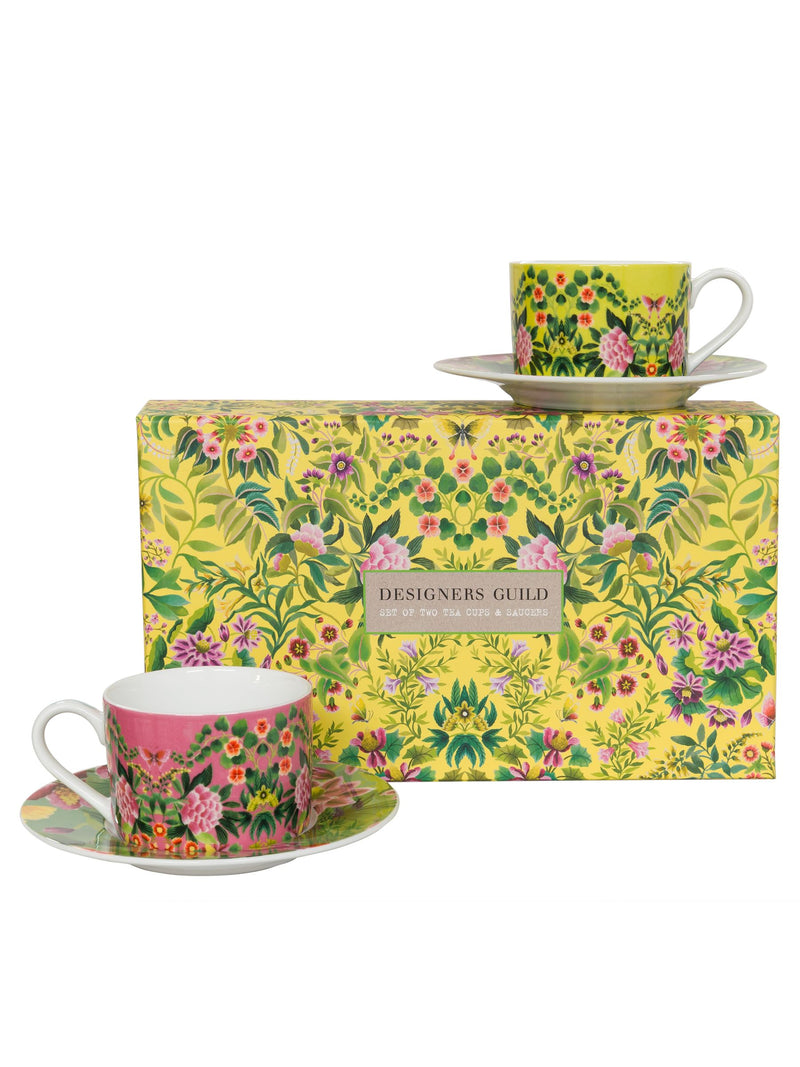 Designers Guild Ikebana Damask Tea Cups and Saucers Set Of 4
