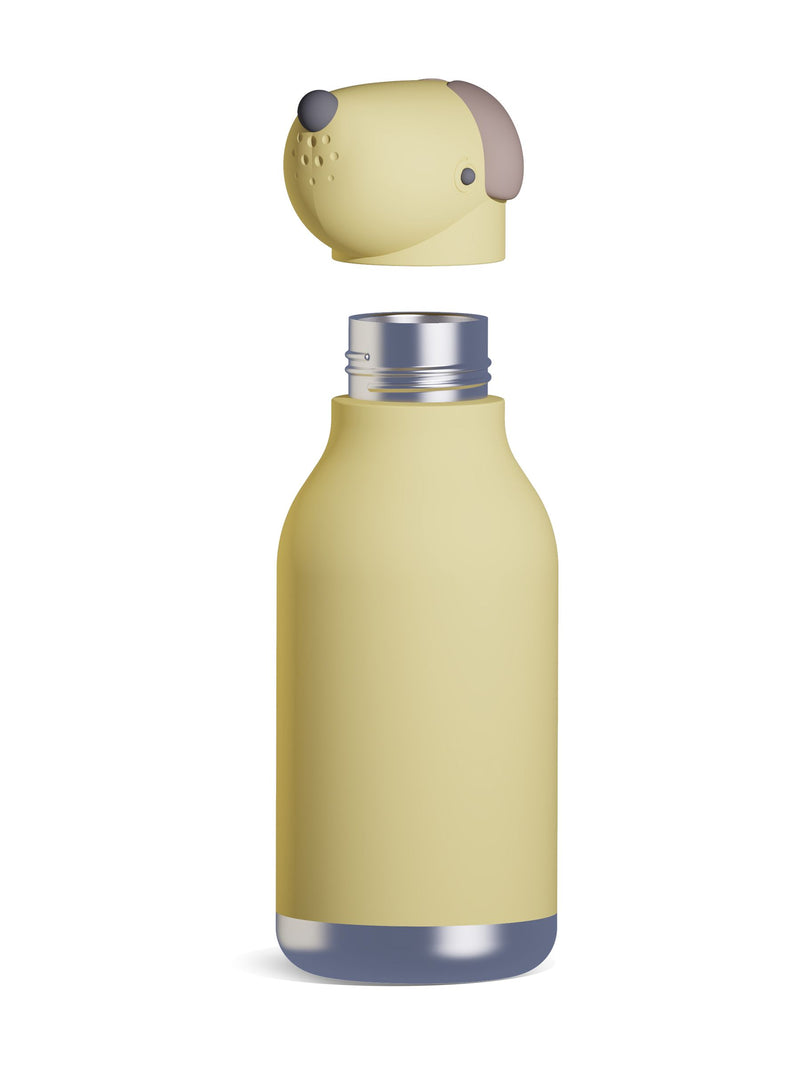 Stainless Steel Kids Water Bottle with Teddy Bear Lid, 16oz, Spill-Proof with Reusable Straw