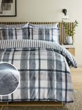 Navy blue check reversible duvet cover and pillowcase set, imported from the UK