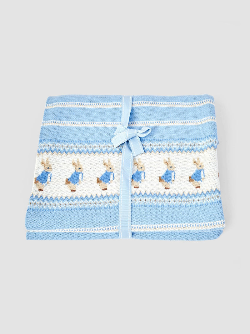 JoJo Maman Bébé Peter Rabbit knitted shawl blue 90x70cm - British product