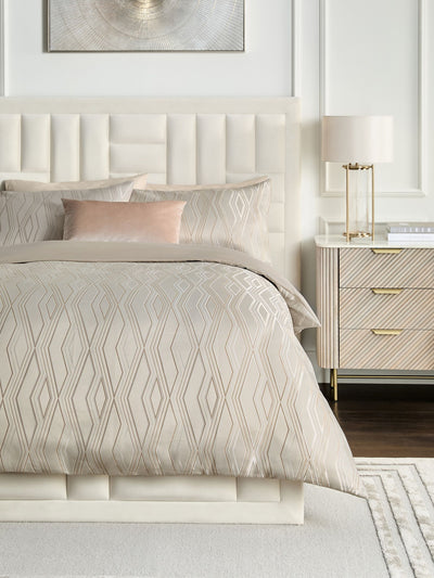 Next Champagne Gold Diamond Jacquard Duvet Cover and Pillowcase Set- Buy online at McGrocer