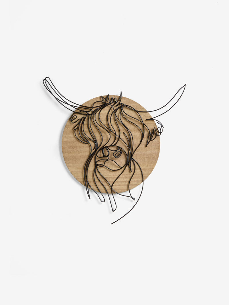 Bronx Hamish The Highland Cow black wire wall art - British product