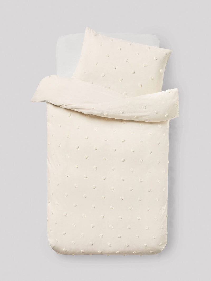 Natural tufted spot duvet cover and pillowcase set, imported from the UK
