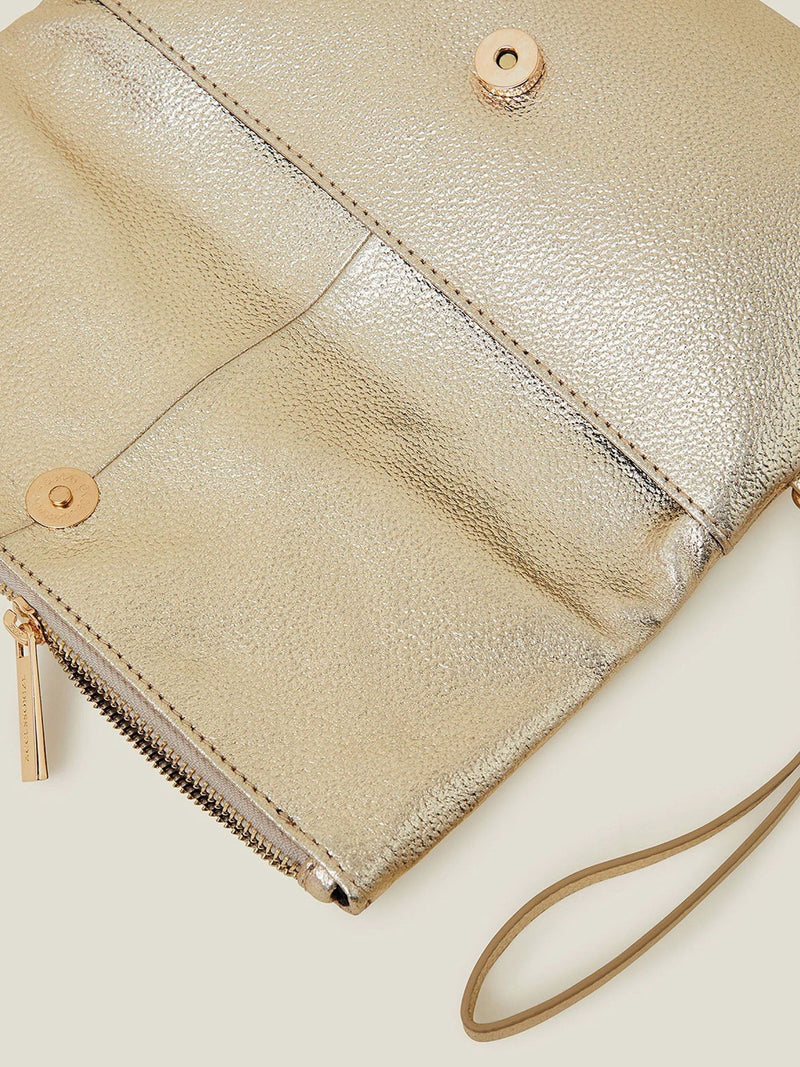 Accessorize gold leather fold over clutch - British product