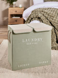 Sage green laundry sorter basket with embroidered detail - British product