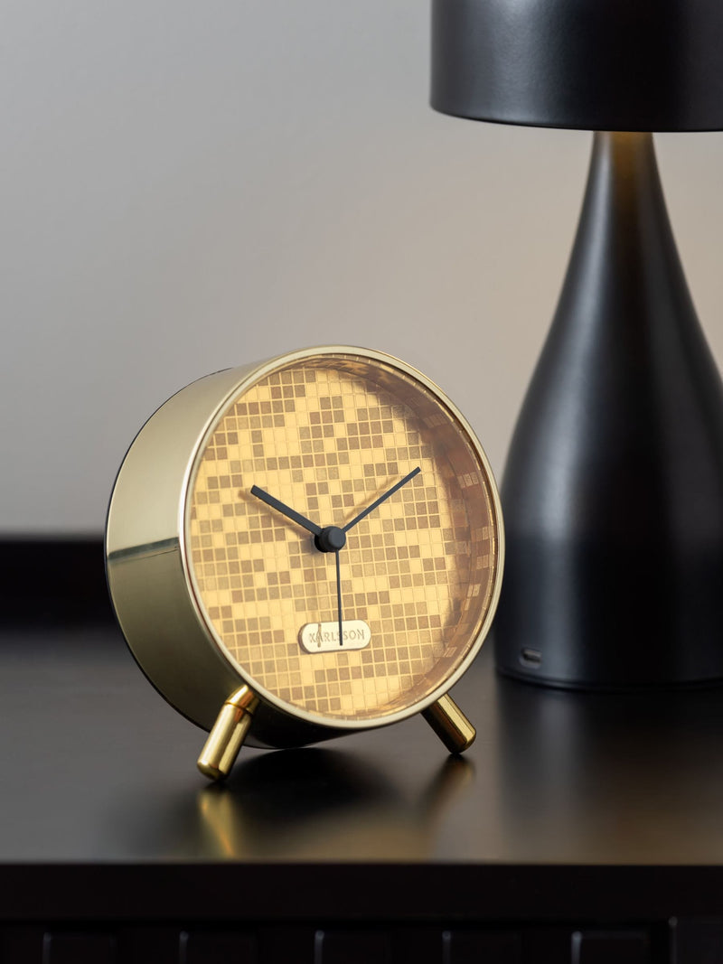 Decorative Gold Shiny Alarm Clock with Disco Ball Design