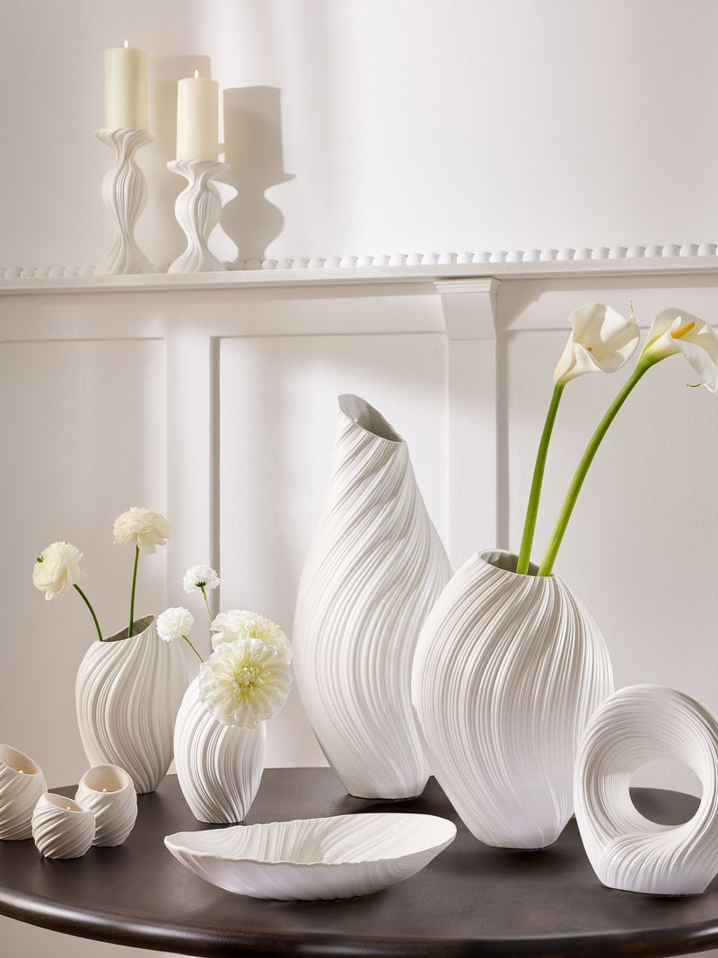 White ceramic pleat pillar candle holder (British brand)