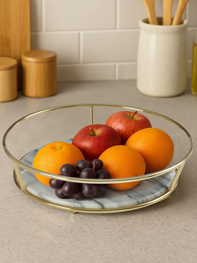 Next Interiors by Premier White Marble and Brass Finish Fruit Basket Decorative Fruit Bowl 27cm Wide- Buy online at McGrocer