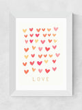 Framed Art Print with Multicolor Love Heart Design