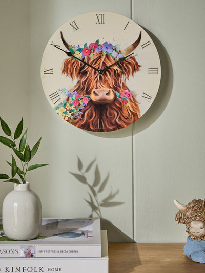 Next Hamish Highland Cow Multicolour Floral Wall Clock 25cm- Buy online at McGrocer