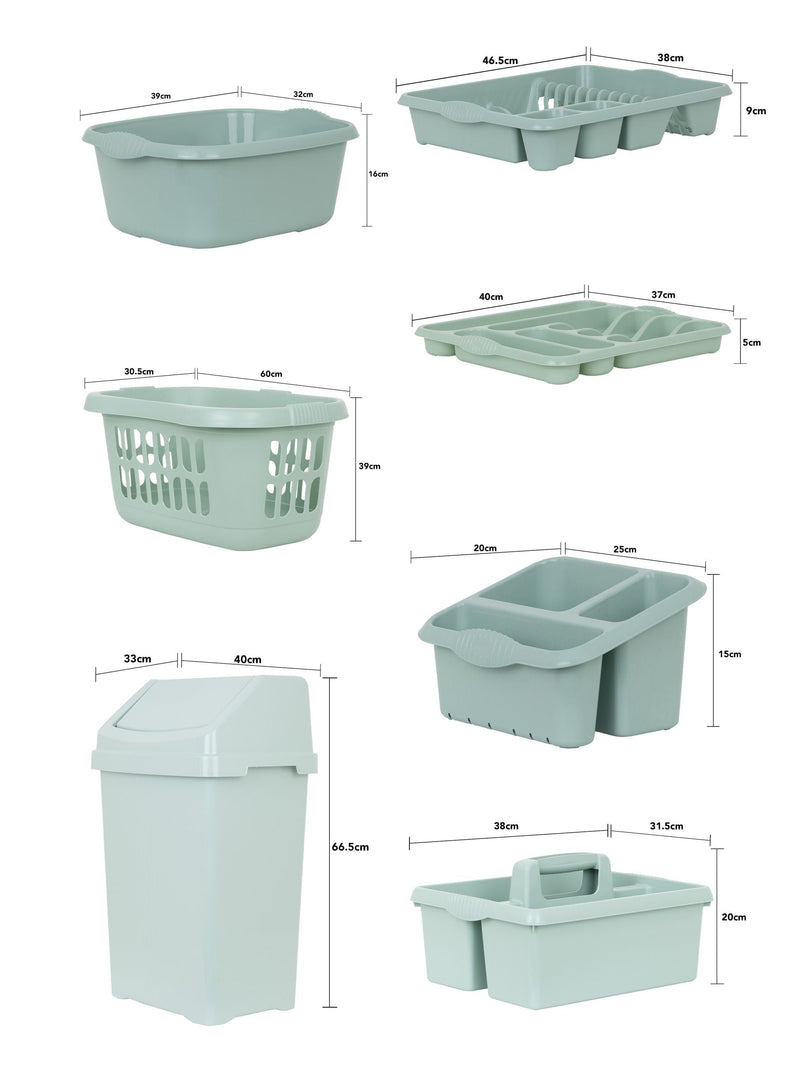 Wham Silver Sage Casa kitchen tidy set 7 piece (British brand)