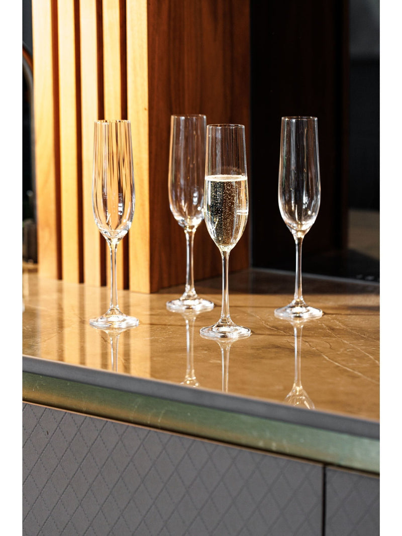 Mikasa Treviso ribbed crystal champagne flutes set of 4, imported from the UK