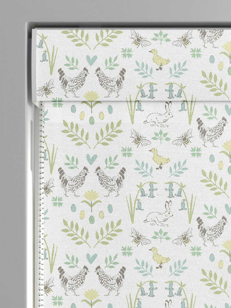 Sophie Allport roman blind with White Spring Chick pattern, UK version