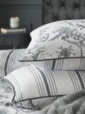 Laura Ashley Grey Charcoal Reversible 100% Cotton Sateen 200 Thread Count Tuileries Duvet Cover and Pillowcase Set