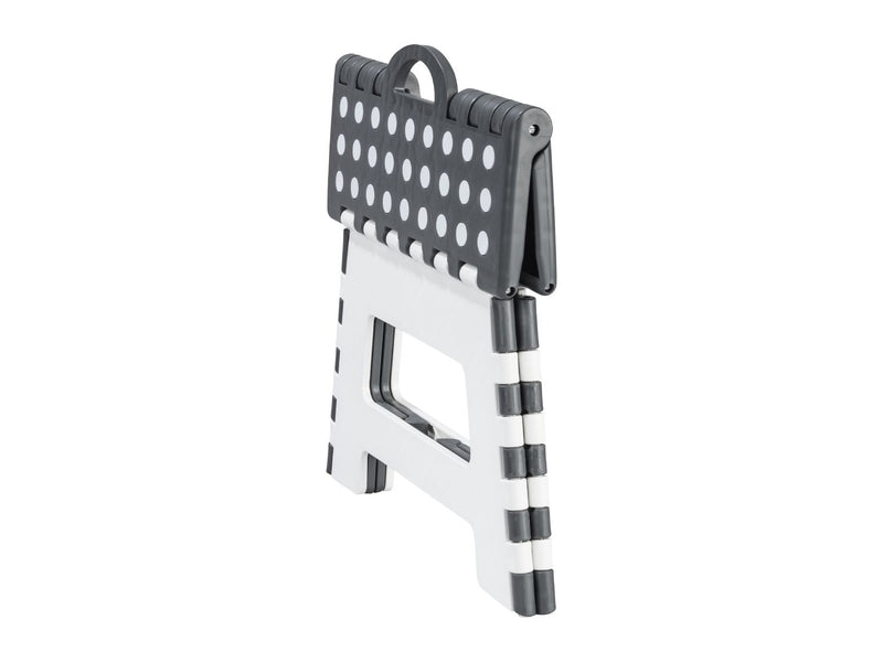 Grey and white folding step stool with carry handle (British brand)