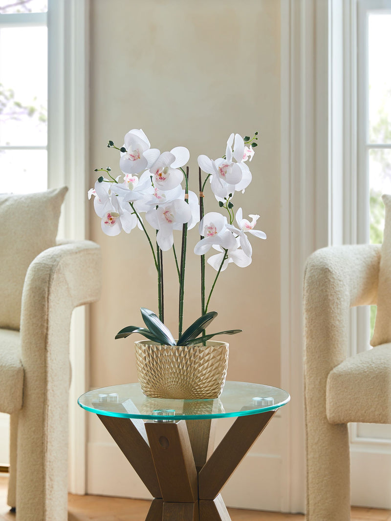Gold/White Artificial Orchid in Geo Pot 56cm Height, UK version