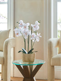 Gold/White Artificial Orchid in Geo Pot 56cm Height, UK version