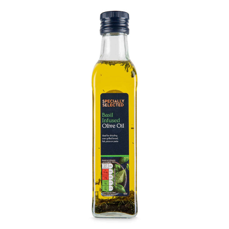 Basil infused olive oil for cooking, imported from the UK
