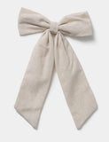 Beige linen bow hair accessory, imported from the UK