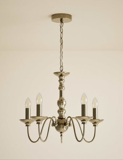 M&S Bethany 5-Light Antique Brass Chandelier- Buy online at McGrocer