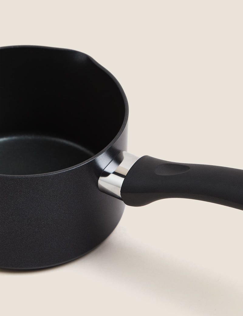 Black aluminium 14cm non-stick milk pan - British product