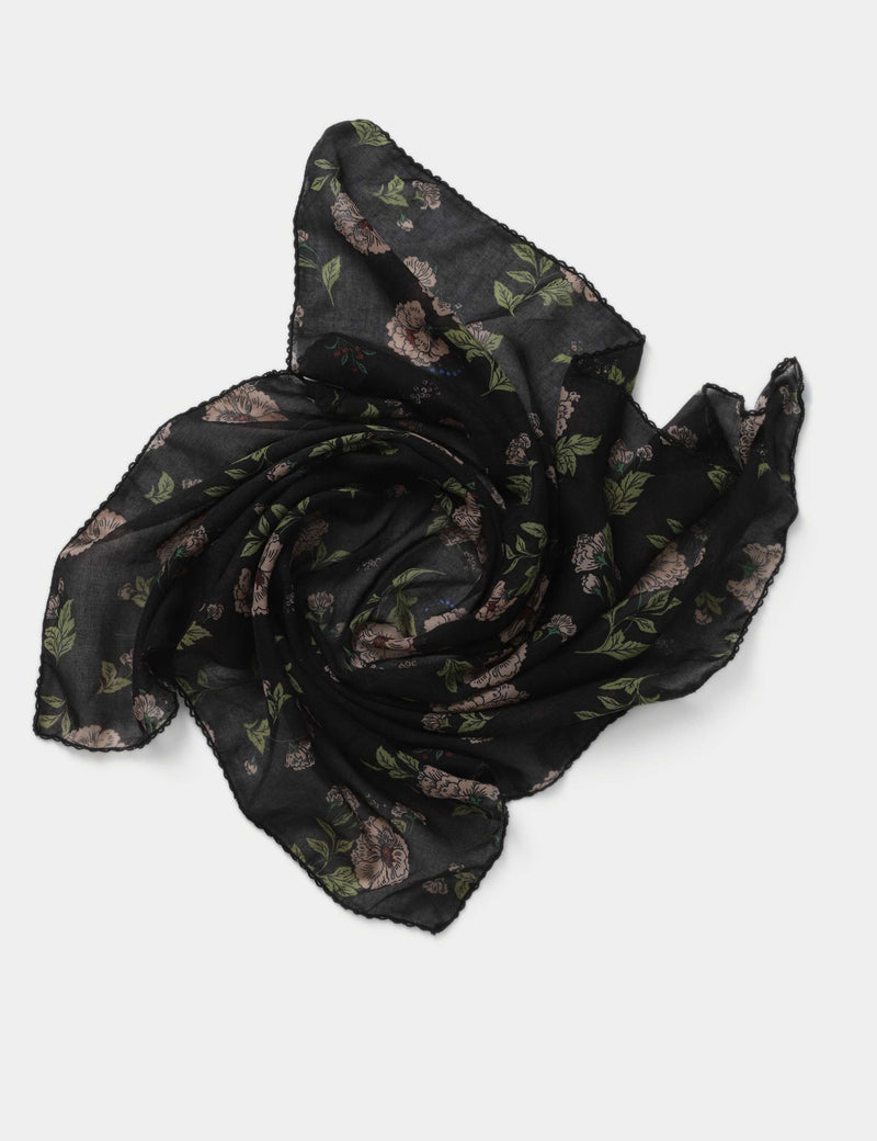 Black floral print synthetic scarf, imported from the UK