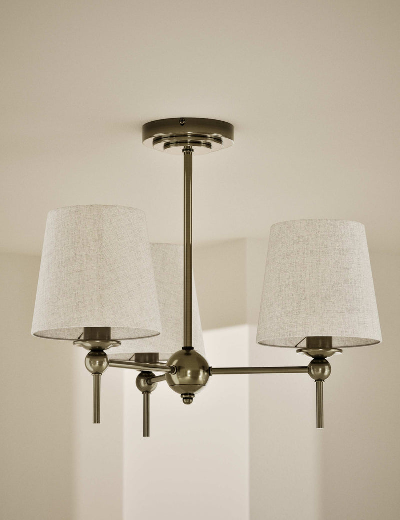 Blair flush ceiling light with three fabric shades 50cm - British product