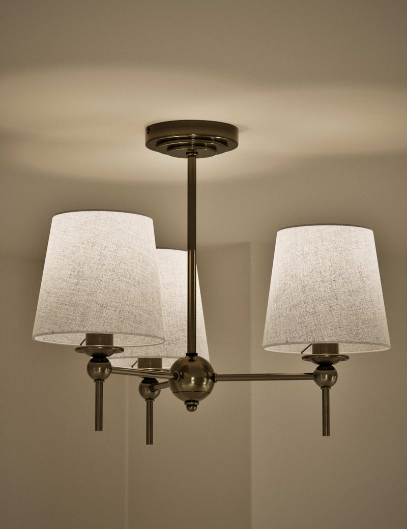Blair flush ceiling light with three fabric shades 50cm - British product