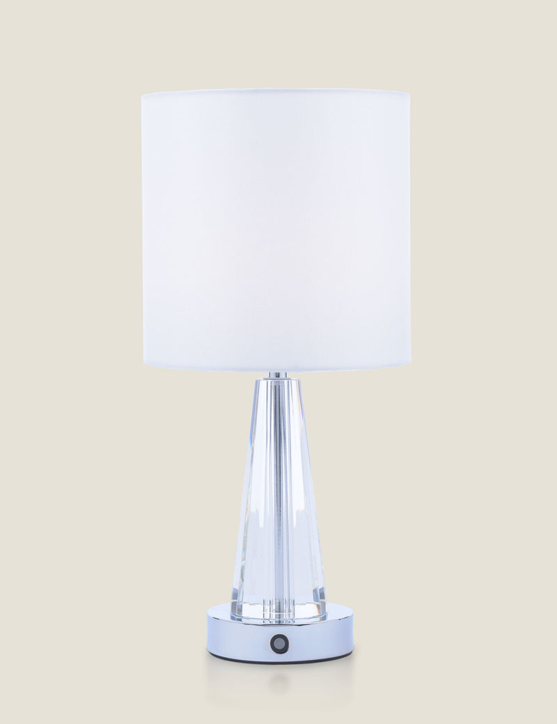 Laura Ashley Blake rechargeable table lamp with chrome base, UK version