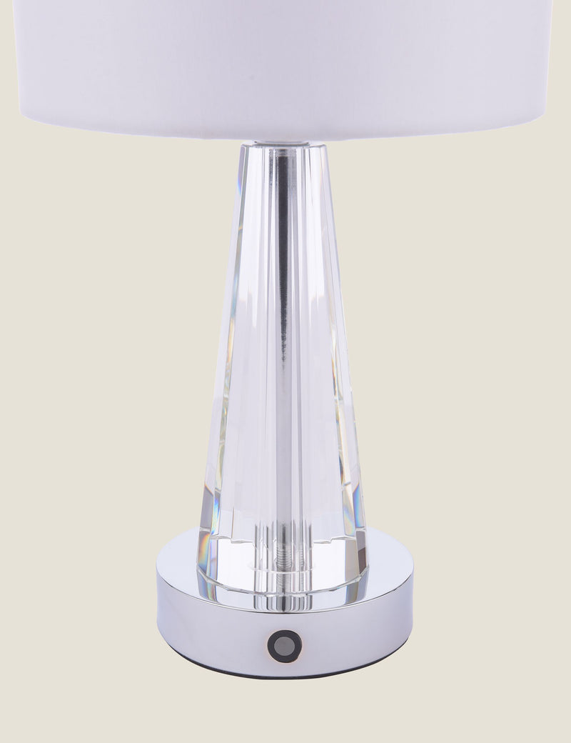Laura Ashley Blake rechargeable table lamp with chrome base, UK version