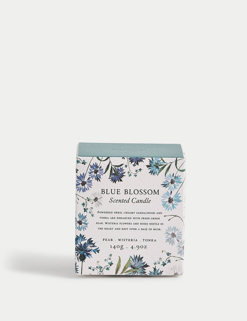 Blue Blossom scented candle in glass jar, imported from the UK