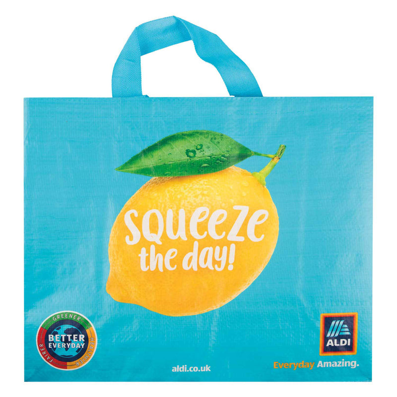 Red woven reusable shopping bag, imported from the UK