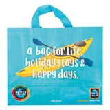 Red woven reusable shopping bag, imported from the UK