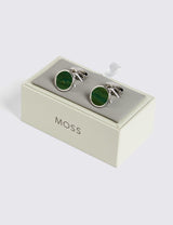 M&S Moss Brass Jade Stone Round Cufflinks- Buy online at McGrocer