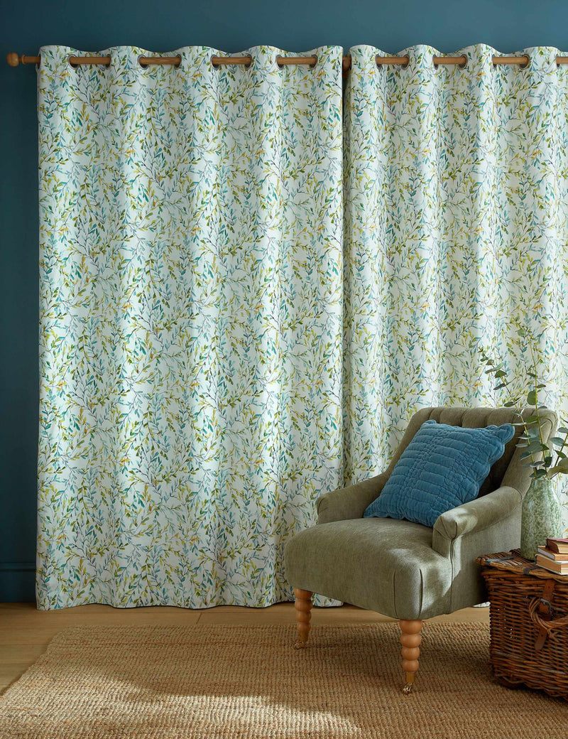 Laura Ashley Brayton Leaves cotton-rich eyelet curtains - British product